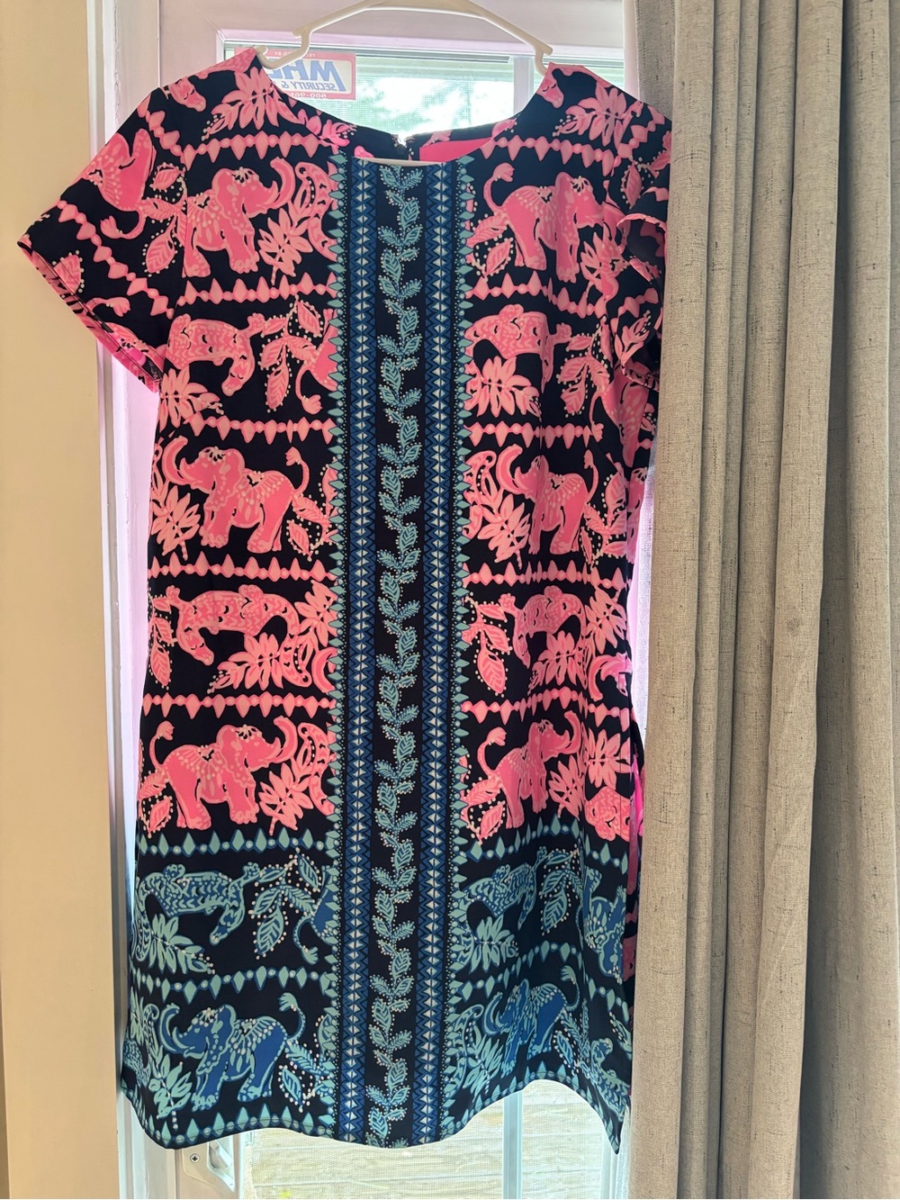 Lilly Pulitzer Navy Shift Dress with Pink Elephant Print